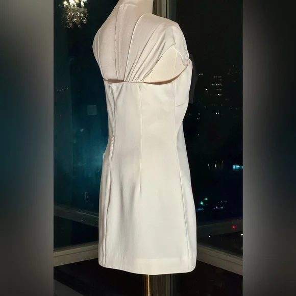 🆕 SELF-PORTRAIT 🧿 NWOT White And Black Crepe Bow Mini Dress, Sz UK 14 US 10